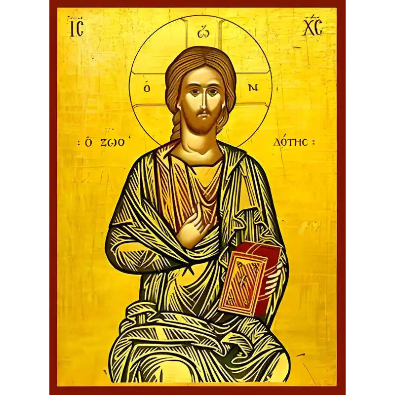 Σετ των 2 Εικόνα Ορθοδοξίας με περίγραμμα χρυσό σε ξύλο Φλαμουρίας  με  βάση Εικόνα ΧΡΙΣΤΟΣ ΕΥΛΟΓΩΝ, Ο ΖΩΟΔΟΤΗΣ Χειροποίητη Ελληνορθόδοξη εικόνα του Ιησού Χριστού, Κρεμαστή πλάκα βυζαντινής τέχνης, χριστιανική τέχνη Διάσταση 15x11 cm (5,9x4,3 ίντσες)  INT