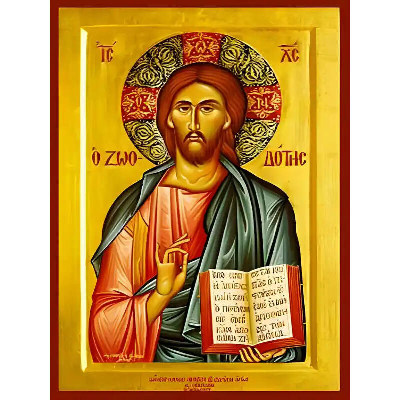 Σετ των 2 Εικόνα Ορθοδοξίας με περίγραμμα χρυσό σε ξύλο Φλαμουρίας  με  βάση Εικόνα ΧΡΙΣΤΟΣ ΕΥΛΟΓΩΝ, Ο ΖΩΟΔΟΤΗΣ Χειροποίητη Ελληνορθόδοξη εικόνα του Ιησού Χριστού, Κρεμαστή πλάκα βυζαντινής τέχνης, χριστιανική τέχνη Διάσταση 15x11 cm (5,9x4,3 ίντσες)  INT