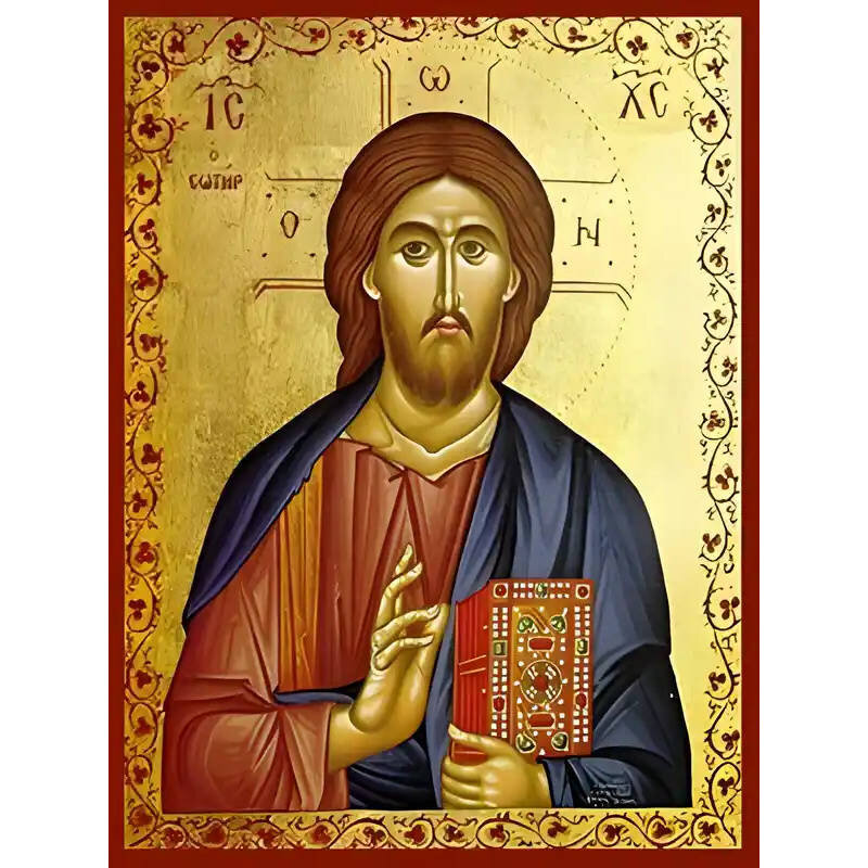 Σετ των 2 Εικόνα Ορθοδοξίας με περίγραμμα χρυσό σε ξύλο Φλαμουρίας  με  βάση Εικόνα ΧΡΙΣΤΟΣ ΕΥΛΟΓΩΝ, Ο ΣΩΤΗΡ Χειροποίητη Ελληνορθόδοξη εικόνα του Ιησού Χριστού, Κρεμαστή πλάκα βυζαντινής τέχνης, χριστιανική τέχνη Διάσταση 15x11 cm (5,9x4,3 ίντσες)  INTRAE