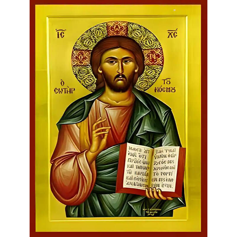 Σετ των 2 Εικόνα Ορθοδοξίας με περίγραμμα χρυσό σε ξύλο Φλαμουρίας  με  βάση Εικόνα ΧΡΙΣΤΟΣ ΕΥΛΟΓΩΝ, Ο ΣΩΤΗΡ ΤΟΥ ΚΟΣΜΟΥ Χειροποίητη Ελληνορθόδοξη εικόνα του Ιησού Χριστού, Κρεμαστή πλάκα βυζαντινής τέχνης, χριστιανική τέχνη Διάσταση 15x11 cm (5,9x4,3 ίντσ