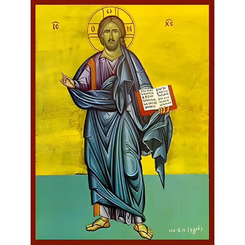 Σετ των 2 Εικόνα Ορθοδοξίας με περίγραμμα χρυσό σε ξύλο Φλαμουρίας  με  βάση Εικόνα ΧΡΙΣΤΟΣ ΕΥΛΟΓΩΝ, ΟΛΟΣΩΜΟΣ Χειροποίητη Ελληνορθόδοξη εικόνα του Ιησού Χριστού, Κρεμαστή πλάκα βυζαντινής τέχνης, χριστιανική τέχνη Διάσταση 15x11 cm (5,9x4,3 ίντσες)  INTRA