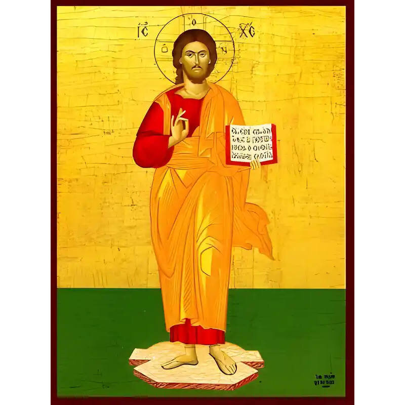 Σετ των 2 Εικόνα Ορθοδοξίας με περίγραμμα χρυσό σε ξύλο Φλαμουρίας  με  βάση Εικόνα ΧΡΙΣΤΟΣ ΕΥΛΟΓΩΝ, ΟΛΟΣΩΜΟΣ Χειροποίητη Ελληνορθόδοξη εικόνα του Ιησού Χριστού, Κρεμαστή πλάκα βυζαντινής τέχνης, χριστιανική τέχνη Διάσταση 15x11 cm (5,9x4,3 ίντσες)  INTRA