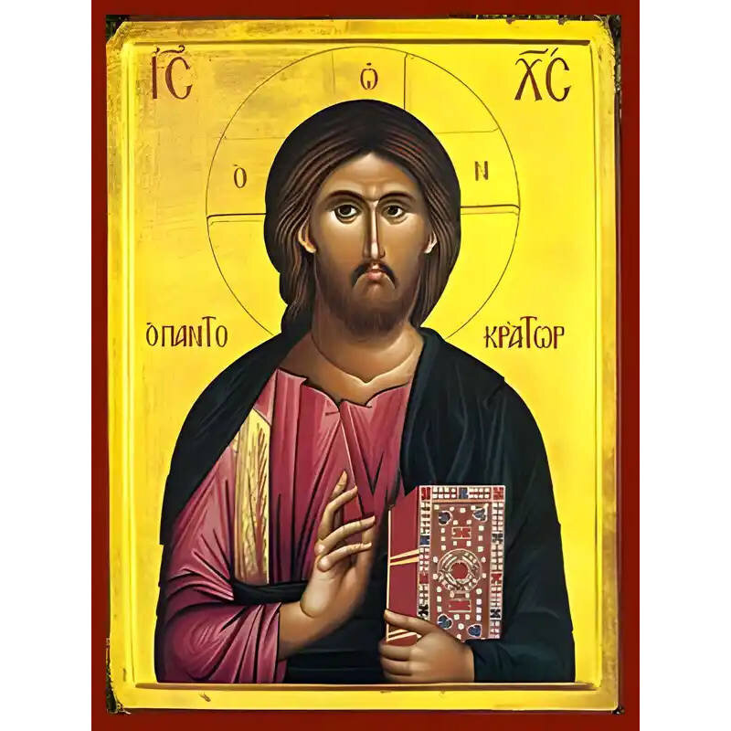 Σετ των 2 Εικόνα Ορθοδοξίας με περίγραμμα χρυσό σε ξύλο Φλαμουρίας  με  βάση Εικόνα ΧΡΙΣΤΟΣ ΕΥΛΟΓΩΝ, ΠΑΝΤΟΚΡΑΤΩΡ Χειροποίητη Ελληνορθόδοξη εικόνα του Ιησού Χριστού, Κρεμαστή πλάκα βυζαντινής τέχνης, χριστιανική τέχνη Διάσταση 15x11 cm (5,9x4,3 ίντσες)  IN