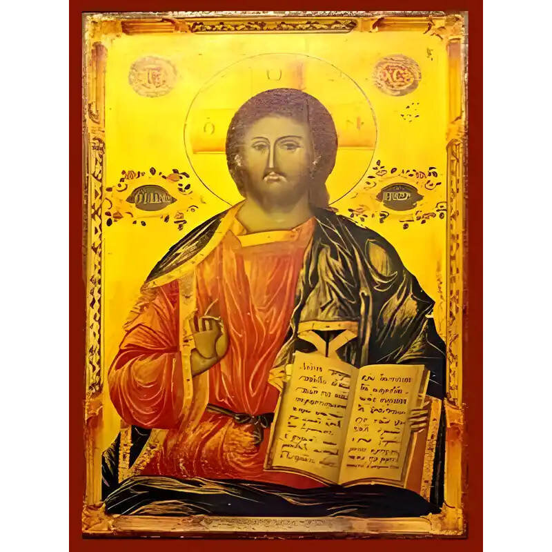 Σετ των 2 Εικόνα Ορθοδοξίας με περίγραμμα χρυσό σε ξύλο Φλαμουρίας  με  βάση Εικόνα ΧΡΙΣΤΟΣ ΕΥΛΟΓΩΝ, ΠΑΝΤΟΚΡΑΤΩΡ Χειροποίητη Ελληνορθόδοξη εικόνα του Ιησού Χριστού, Κρεμαστή πλάκα βυζαντινής τέχνης, χριστιανική τέχνη Διάσταση 15x11 cm (5,9x4,3 ίντσες)  IN