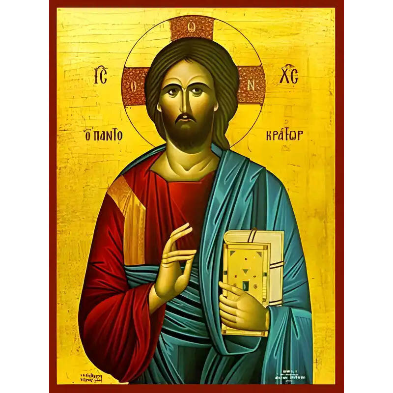 Σετ των 2 Εικόνα Ορθοδοξίας με περίγραμμα χρυσό σε ξύλο Φλαμουρίας  με  βάση Εικόνα ΧΡΙΣΤΟΣ ΕΥΛΟΓΩΝ, ΠΑΝΤΟΚΡΑΤΩΡ Χειροποίητη Ελληνορθόδοξη εικόνα του Ιησού Χριστού, Κρεμαστή πλάκα βυζαντινής τέχνης, χριστιανική τέχνη Διάσταση 15x11 cm (5,9x4,3 ίντσες)  IN