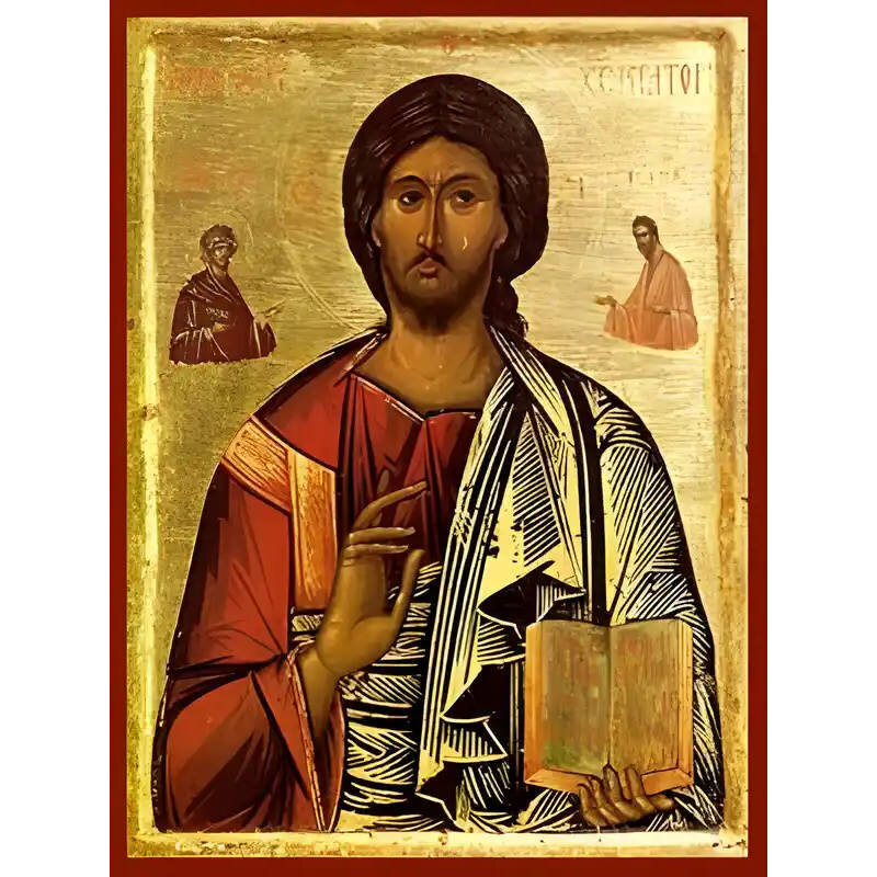 Σετ των 2 Εικόνα Ορθοδοξίας με περίγραμμα χρυσό σε ξύλο Φλαμουρίας  με  βάση Εικόνα ΧΡΙΣΤΟΣ ΕΥΛΟΓΩΝ, ΠΑΝΤΟΚΡΑΤΩΡ Χειροποίητη Ελληνορθόδοξη εικόνα του Ιησού Χριστού, Κρεμαστή πλάκα βυζαντινής τέχνης, χριστιανική τέχνη Διάσταση 15x11 cm (5,9x4,3 ίντσες)  IN