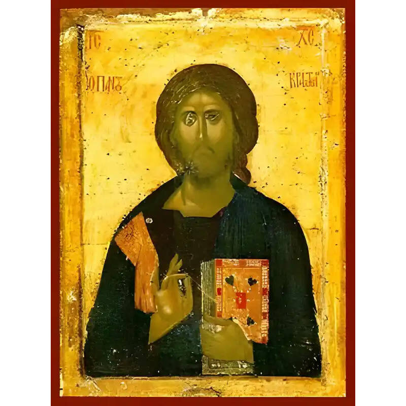 Σετ των 2 Εικόνα Ορθοδοξίας με περίγραμμα χρυσό σε ξύλο Φλαμουρίας  με  βάση Εικόνα ΧΡΙΣΤΟΣ ΕΥΛΟΓΩΝ, ΠΑΝΤΟΚΡΑΤΩΡ Χειροποίητη Ελληνορθόδοξη εικόνα του Ιησού Χριστού, Κρεμαστή πλάκα βυζαντινής τέχνης, χριστιανική τέχνη Διάσταση 15x11 cm (5,9x4,3 ίντσες)  IN