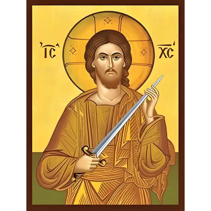 Σετ των 2 Εικόνα Ορθοδοξίας με περίγραμμα χρυσό σε ξύλο Φλαμουρίας  με  βάση Εικόνα ΧΡΙΣΤΟΣ ΚΡΑΤΩΝ ΞΙΦΟΣ, ΚΟΠΤΩΝ ΤΗΝ ΑΜΑΡΤΙΑΝ Χειροποίητη Ελληνορθόδοξη εικόνα του Ιησού Χριστού, Κρεμαστή πλάκα βυζαντινής τέχνης, χριστιανική τέχνη Διάσταση 15x11 cm (5,9x4,