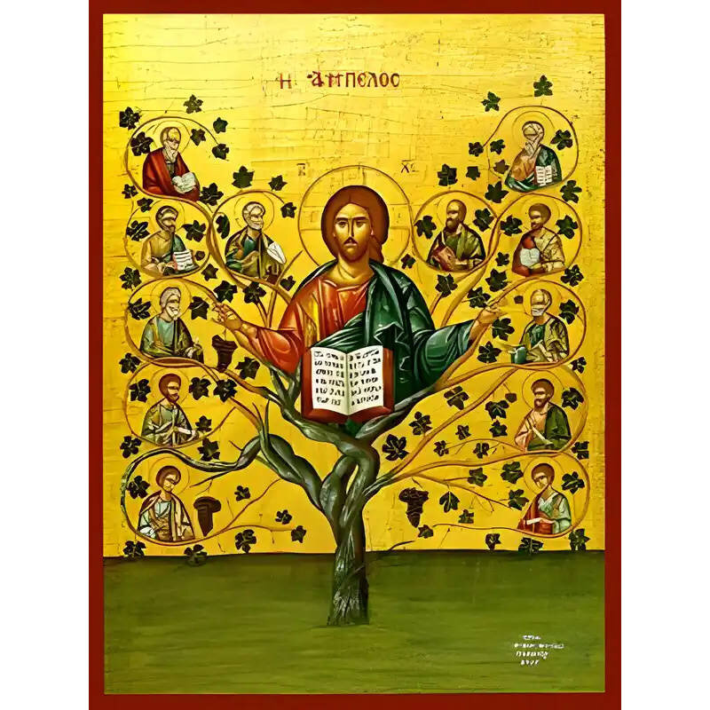 Σετ των 2 Εικόνα Ορθοδοξίας με περίγραμμα χρυσό σε ξύλο Φλαμουρίας  με  βάση Εικόνα ΧΡΙΣΤΟΣ, Η ΑΜΠΕΛΟΣ Χειροποίητη Ελληνορθόδοξη εικόνα του Ιησού Χριστού, Κρεμαστή πλάκα βυζαντινής τέχνης, χριστιανική τέχνη Διάσταση 15x11 cm (5,9x4,3 ίντσες)  INTRAEK-3377