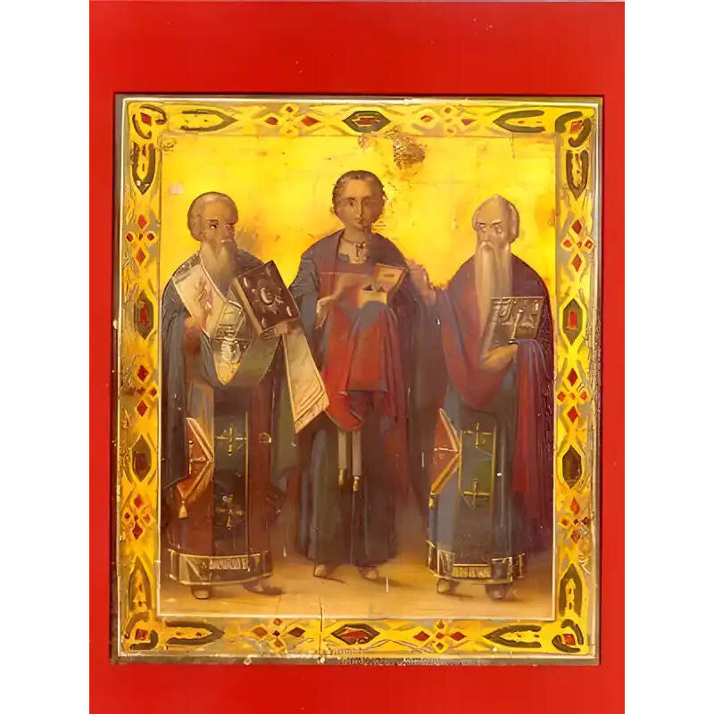 Σετ των 2 Εικόνα Ορθοδοξίας με περίγραμμα χρυσό σε ξύλο Φλαμουρίας  με  βάση Εικόνα ΑΓΙΟΙ ΑΝΤΙΠΑΣ, ΠΑΝΤΕΛΕΗΜΩΝ ΚΑΙ ΧΑΡΑΛΑΜΠΟΣ, ΟΛΟΣΩΜΟΙ Χειροποίητη Ελληνορθόδοξη εικόνα του Ιησού Χριστού, Κρεμαστή πλάκα βυζαντινής τέχνης, χριστιανική τέχνη Διάσταση 15x11