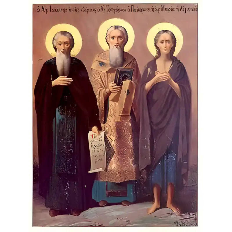 Σετ των 2 Εικόνα Ορθοδοξίας με περίγραμμα χρυσό σε ξύλο Φλαμουρίας  με  βάση Εικόνα ΑΓΙΟΙ ΙΩΑΝΝΗΣ ΚΛΙΜΑΚΟΣ, ΓΡΗΓΟΡΙΟΣ ΠΑΛΑΜΑΣ, ΜΑΡΙΑ ΑΙΓΥΠΤΙΑ, ΟΛΟΣΩΜΟΙ Χειροποίητη Ελληνορθόδοξη εικόνα του Ιησού Χριστού, Κρεμαστή πλάκα βυζαντινής τέχνης, χριστιανική τέχνη