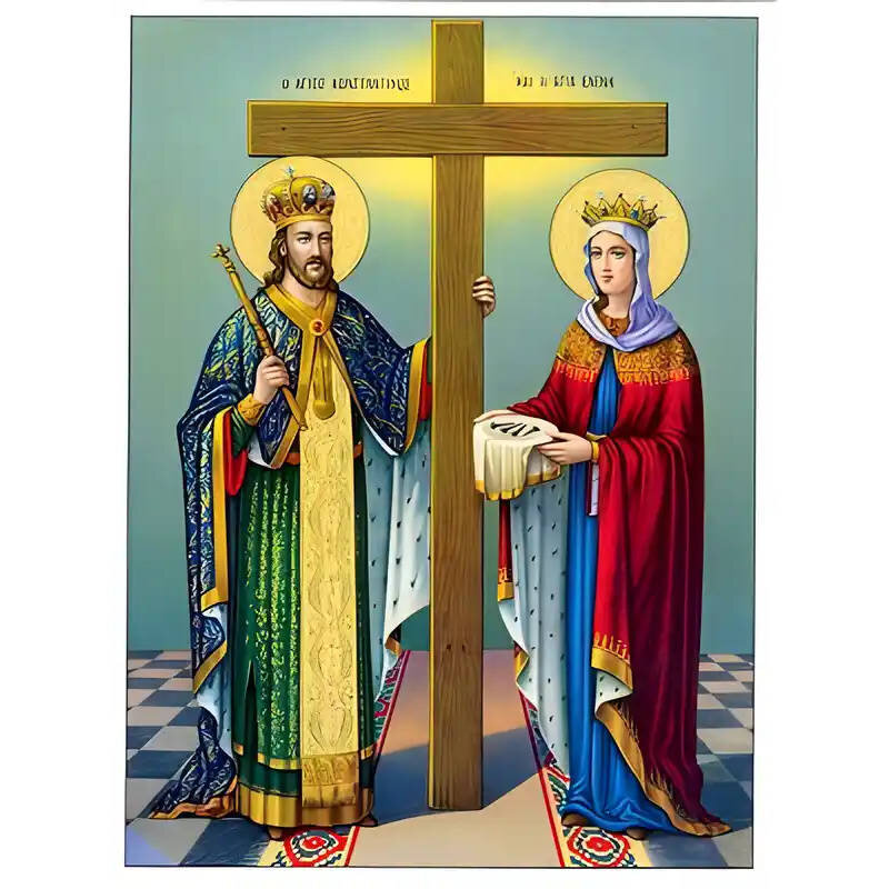 Σετ των 2 Εικόνα Ορθοδοξίας με περίγραμμα χρυσό σε ξύλο Φλαμουρίας  με  βάση Εικόνα ΑΓΙΟΙ ΚΩΝΣΤΑΝΤΙΝΟΣ ΚΑΙ ΕΛΕΝΗ, ΟΛΟΣΩΜΟΙ Χειροποίητη Ελληνορθόδοξη εικόνα του Ιησού Χριστού, Κρεμαστή πλάκα βυζαντινής τέχνης, χριστιανική τέχνη Διάσταση 15x11 cm (5,9x4,3 ί