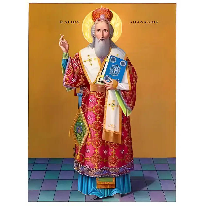 Σετ των 2 Εικόνα Ορθοδοξίας με περίγραμμα χρυσό σε ξύλο Φλαμουρίας  με  βάση Εικόνα ΑΓΙΟΣ ΑΘΑΝΑΣΙΟΣ, Ο ΜΕΓΑΣ, ΟΛΟΣΩΜΟΣ Χειροποίητη Ελληνορθόδοξη εικόνα του Ιησού Χριστού, Κρεμαστή πλάκα βυζαντινής τέχνης, χριστιανική τέχνη Διάσταση 15x11 cm (5,9x4,3 ίντσε