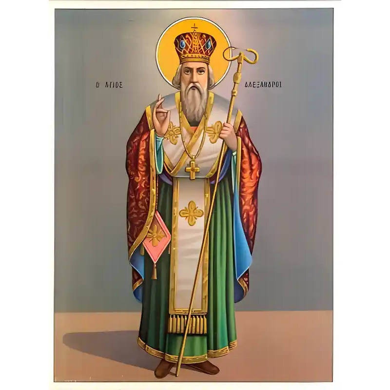 Σετ των 2 Εικόνα Ορθοδοξίας με περίγραμμα χρυσό σε ξύλο Φλαμουρίας  με  βάση Εικόνα ΑΓΙΟΣ ΑΛΕΞΑΝΔΡΟΣ ΠΑΤΡΙΑΡΧΗΣ ΚΩΝ/ΠΟΛΕΩΣ, ΟΛΟΣΩΜΟΣ Χειροποίητη Ελληνορθόδοξη εικόνα του Ιησού Χριστού, Κρεμαστή πλάκα βυζαντινής τέχνης, χριστιανική τέχνη Διάσταση 15x11 cm