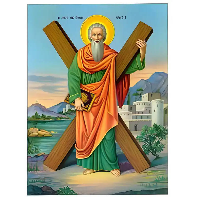 Σετ των 2 Εικόνα Ορθοδοξίας με περίγραμμα χρυσό σε ξύλο Φλαμουρίας  με  βάση Εικόνα ΑΓΙΟΣ ΑΠΟΣΤΟΛΟΣ ΑΝΔΡΕΑΣ, Ο ΠΡΩΤΟΚΛΗΤΟΣ, ΟΛΟΣΩΜΟΣ Χειροποίητη Ελληνορθόδοξη εικόνα του Ιησού Χριστού, Κρεμαστή πλάκα βυζαντινής τέχνης, χριστιανική τέχνη Διάσταση 15x11 cm