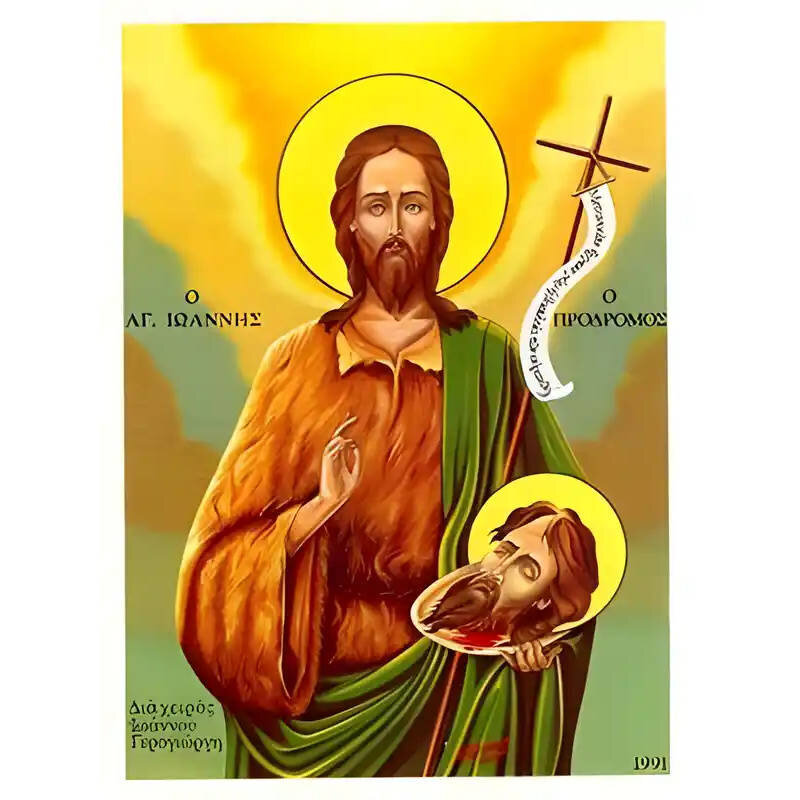 Σετ των 2 Εικόνα Ορθοδοξίας με περίγραμμα χρυσό σε ξύλο Φλαμουρίας  με  βάση Εικόνα ΑΓΙΟΣ ΙΩΑΝΝΗΣ Ο ΠΡΟΔΡΟΜΟΣ Χειροποίητη Ελληνορθόδοξη εικόνα του Ιησού Χριστού, Κρεμαστή πλάκα βυζαντινής τέχνης, χριστιανική τέχνη Διάσταση 15x11 cm (5,9x4,3 ίντσες)  INTRA