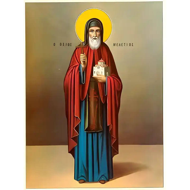 Σετ των 2 Εικόνα Ορθοδοξίας με περίγραμμα χρυσό σε ξύλο Φλαμουρίας  με  βάση Εικόνα ΑΓΙΟΣ ΜΕΛΕΤΙΟΣ, Ο ΝΕΟΣ, Ο ΕΝ ΚΙΘΑΙΡΩΝΙ, ΟΛΟΣΩΜΟΣ Χειροποίητη Ελληνορθόδοξη εικόνα του Ιησού Χριστού, Κρεμαστή πλάκα βυζαντινής τέχνης, χριστιανική τέχνη Διάσταση 15x11 cm