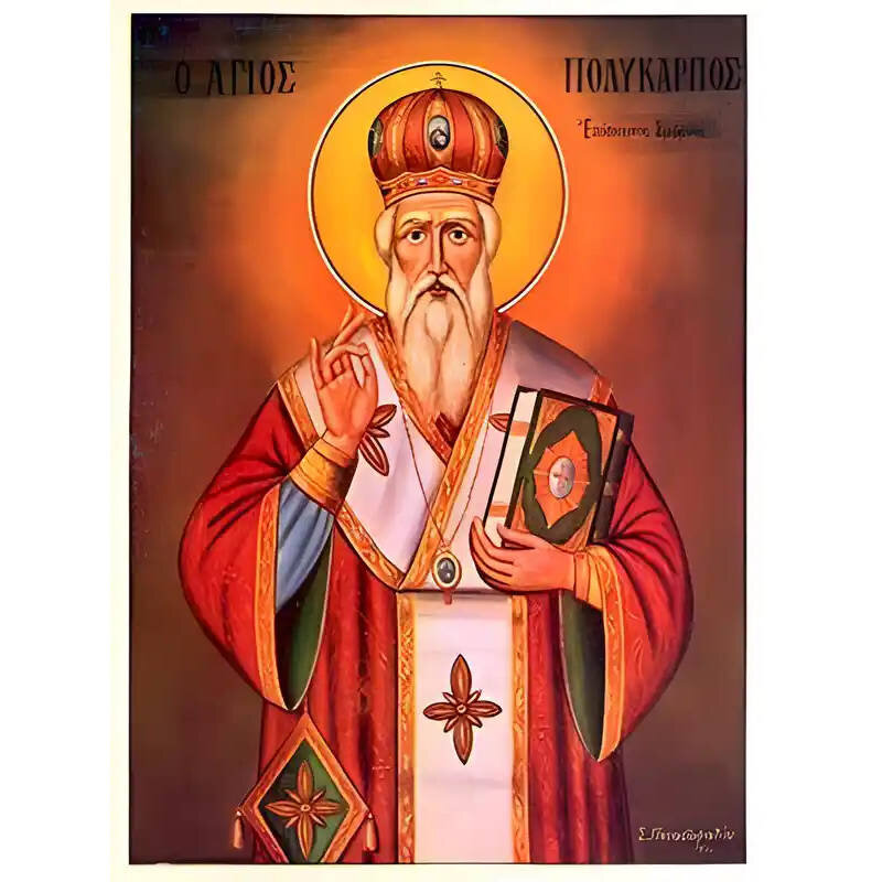 Σετ των 2 Εικόνα Ορθοδοξίας με περίγραμμα χρυσό σε ξύλο Φλαμουρίας  με  βάση Εικόνα ΑΓΙΟΣ ΠΟΛΥΚΑΡΠΟΣ, ΕΠΙΣΚΟΠΟΣ ΣΜΥΡΝΗΣ Χειροποίητη Ελληνορθόδοξη εικόνα του Ιησού Χριστού, Κρεμαστή πλάκα βυζαντινής τέχνης, χριστιανική τέχνη Διάσταση 15x11 cm (5,9x4,3 ίντσ