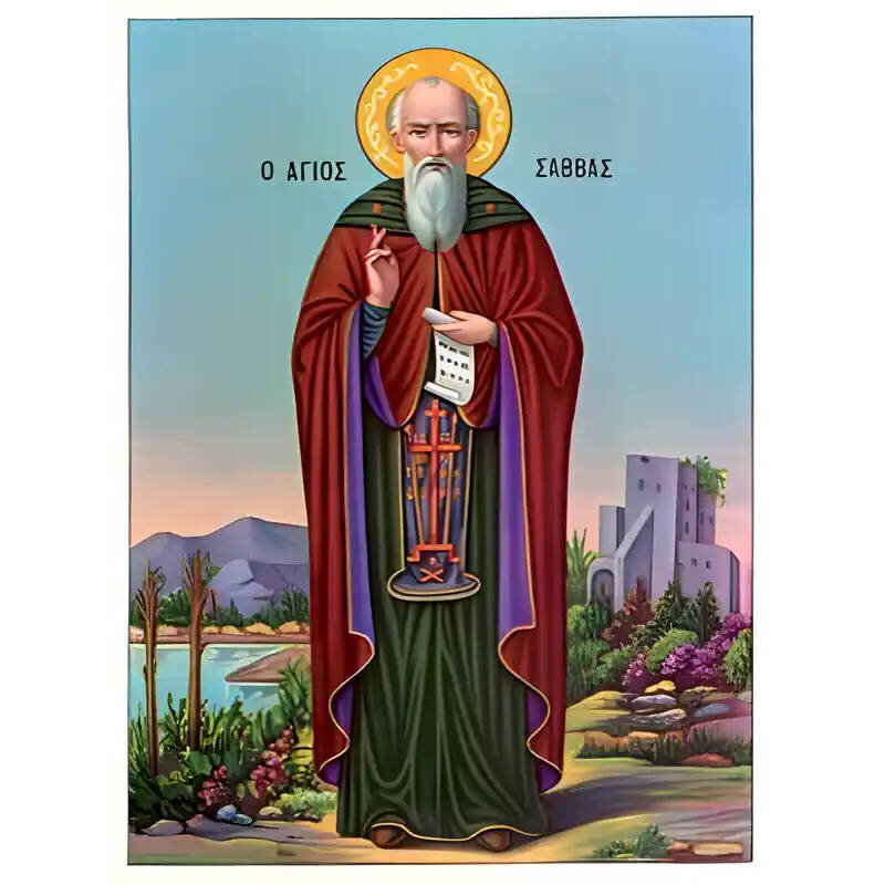 Σετ των 2 Εικόνα Ορθοδοξίας με περίγραμμα χρυσό σε ξύλο Φλαμουρίας  με  βάση Εικόνα ΑΓΙΟΣ ΣΑΒΒΑΣ, Ο ΗΓΙΑΣΜΕΝΟΣ, ΟΛΟΣΩΜΟΣ Χειροποίητη Ελληνορθόδοξη εικόνα του Ιησού Χριστού, Κρεμαστή πλάκα βυζαντινής τέχνης, χριστιανική τέχνη Διάσταση 15x11 cm (5,9x4,3 ίντ