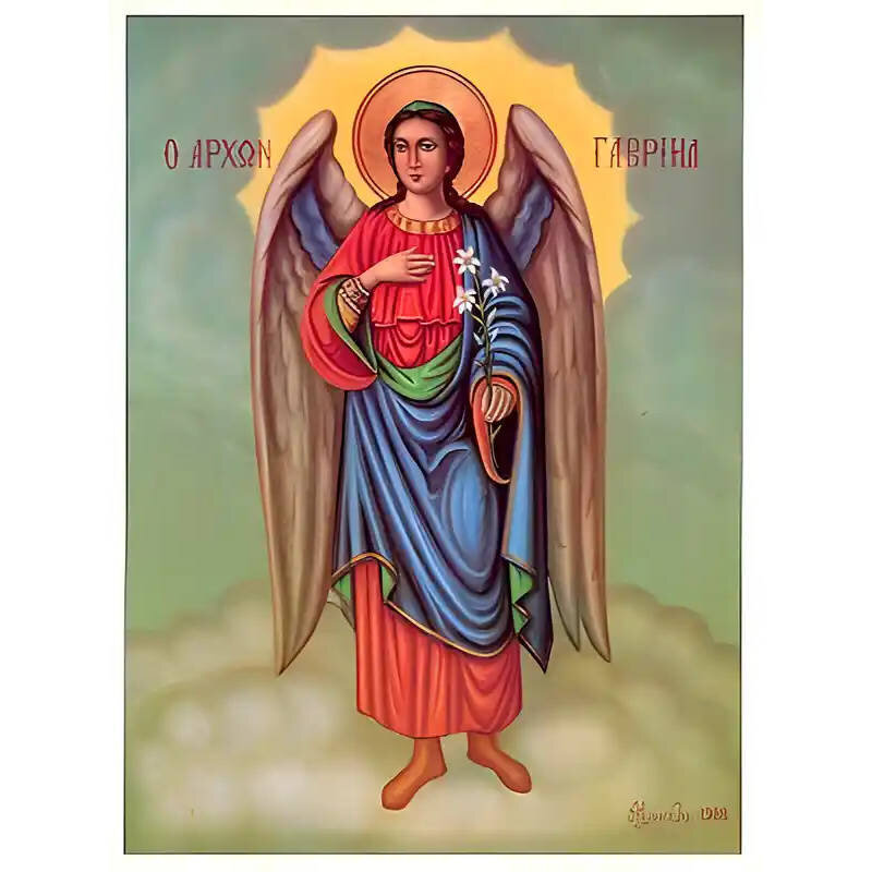 Σετ των 2 Εικόνα Ορθοδοξίας με περίγραμμα χρυσό σε ξύλο Φλαμουρίας  με  βάση Εικόνα ΑΡΧΩΝ ΓΑΒΡΙΗΛ, ΟΛΟΣΩΜΟΣ Χειροποίητη Ελληνορθόδοξη εικόνα του Ιησού Χριστού, Κρεμαστή πλάκα βυζαντινής τέχνης, χριστιανική τέχνη Διάσταση 15x11 cm (5,9x4,3 ίντσες)  INTRAEK