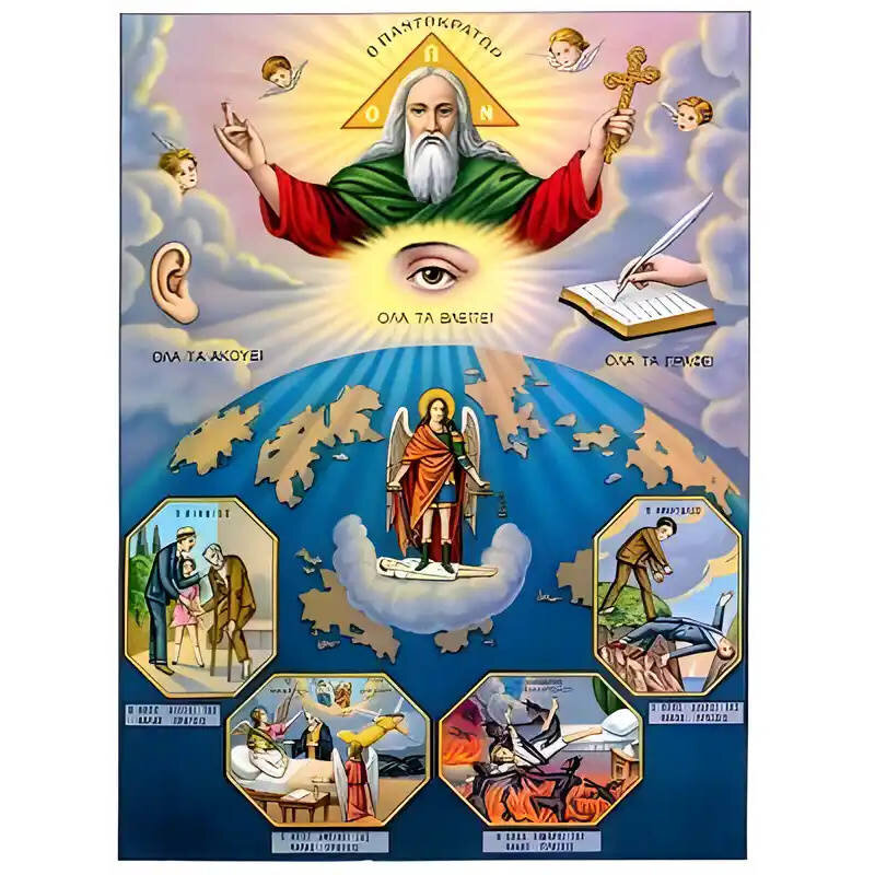 Σετ των 2 Εικόνα Ορθοδοξίας με περίγραμμα χρυσό σε ξύλο Φλαμουρίας  με  βάση Εικόνα ΘΕΟΣ ΠΑΝΤΟΚΡΑΤΩΡ Χειροποίητη Ελληνορθόδοξη εικόνα του Ιησού Χριστού, Κρεμαστή πλάκα βυζαντινής τέχνης, χριστιανική τέχνη Διάσταση 15x11 cm (5,9x4,3 ίντσες)  INTRAEK-337757