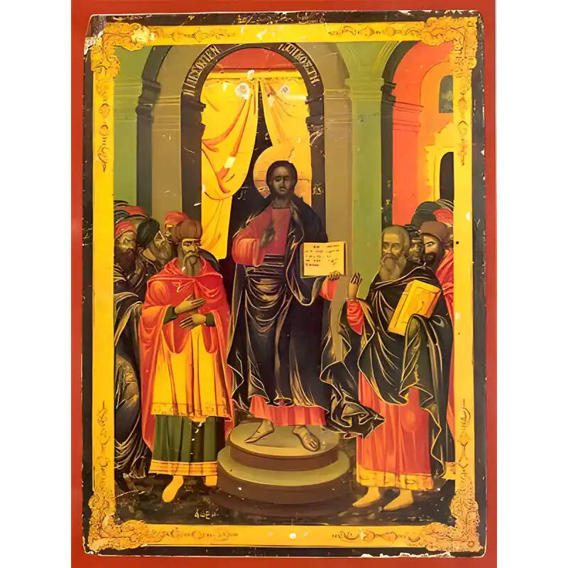 Σετ των 2 Εικόνα Ορθοδοξίας με περίγραμμα χρυσό σε ξύλο Φλαμουρίας  με  βάση Εικόνα ΜΕΣΟΠΕΝΤΗΚΟΣΤΗ Χειροποίητη Ελληνορθόδοξη εικόνα του Ιησού Χριστού, Κρεμαστή πλάκα βυζαντινής τέχνης, χριστιανική τέχνη Διάσταση 15x11 cm (5,9x4,3 ίντσες)  INTRAEK-33775786