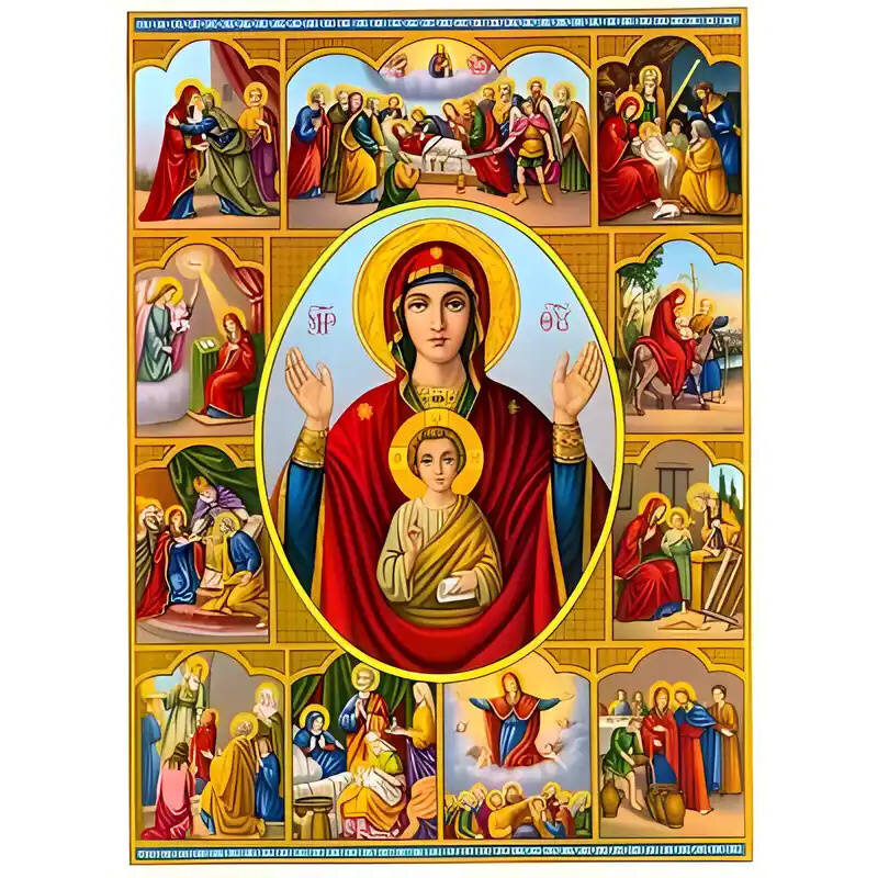 Σετ των 2 Εικόνα Ορθοδοξίας με περίγραμμα χρυσό σε ξύλο Φλαμουρίας  με  βάση Εικόνα ΠΑΝΑΓΙΑ ΜΕ ΧΡΙΣΤΟ, Ο ΒΙΟΣ Χειροποίητη Ελληνορθόδοξη εικόνα του Ιησού Χριστού, Κρεμαστή πλάκα βυζαντινής τέχνης, χριστιανική τέχνη Διάσταση 15x11 cm (5,9x4,3 ίντσες)  INTRA