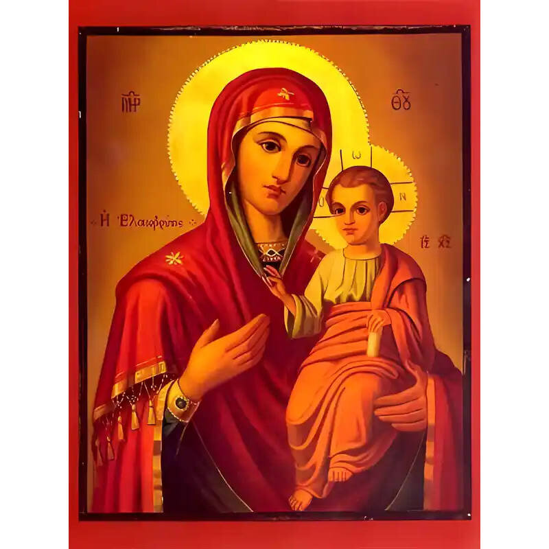 Σετ των 2 Εικόνα Ορθοδοξίας με περίγραμμα χρυσό σε ξύλο Φλαμουρίας  με  βάση Εικόνα ΠΑΝΑΓΙΑ ΜΕ ΧΡΙΣΤΟ, ΟΔΗΓΗΤΡΙΑ, ΕΛΑΙΟΒΡΥΤΙΣ Χειροποίητη Ελληνορθόδοξη εικόνα του Ιησού Χριστού, Κρεμαστή πλάκα βυζαντινής τέχνης, χριστιανική τέχνη Διάσταση 15x11 cm (5,9x4,