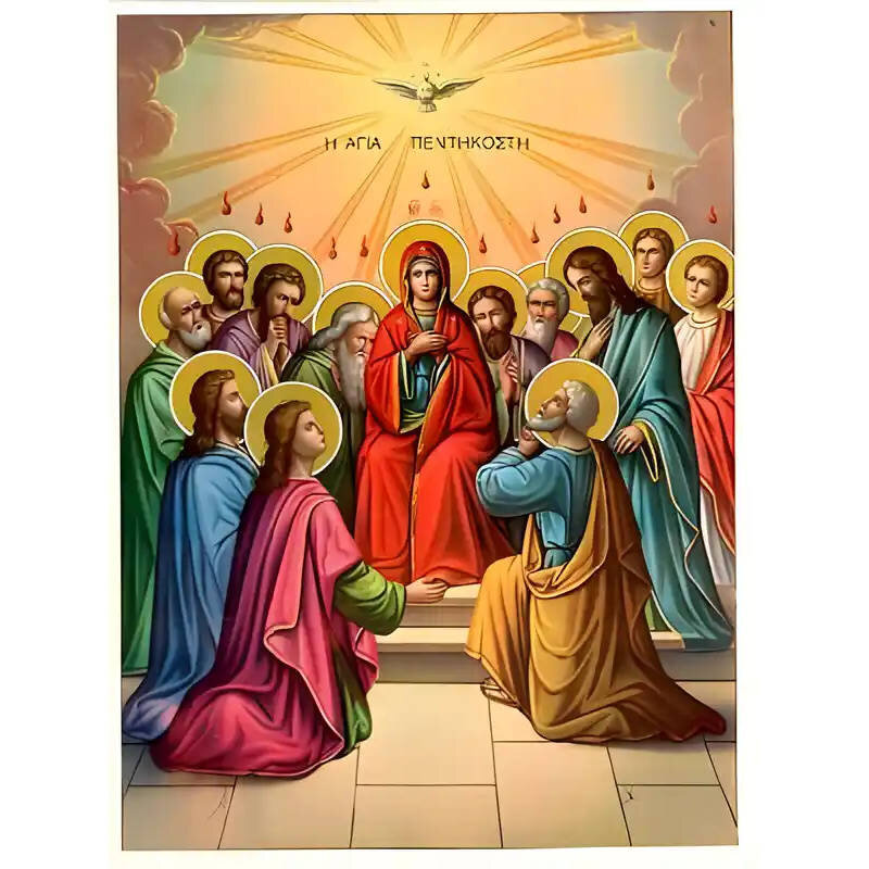 Σετ των 2 Εικόνα Ορθοδοξίας με περίγραμμα χρυσό σε ξύλο Φλαμουρίας  με  βάση Εικόνα ΠΕΝΤΗΚΟΣΤΗ Χειροποίητη Ελληνορθόδοξη εικόνα του Ιησού Χριστού, Κρεμαστή πλάκα βυζαντινής τέχνης, χριστιανική τέχνη Διάσταση 15x11 cm (5,9x4,3 ίντσες)  INTRAEK-337757863820