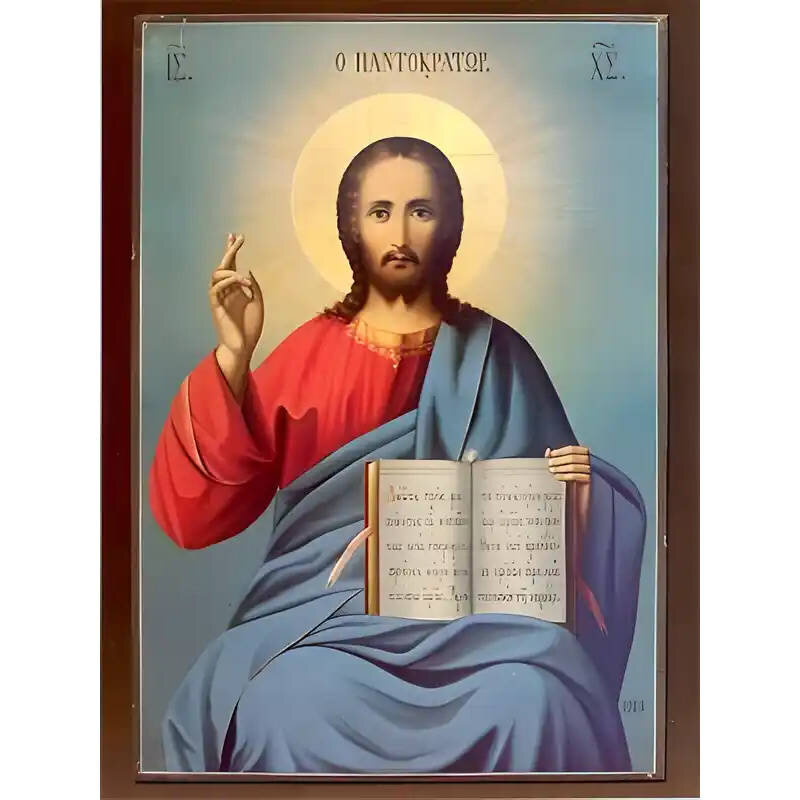 Σετ των 2 Εικόνα Ορθοδοξίας με περίγραμμα χρυσό σε ξύλο Φλαμουρίας  με  βάση Εικόνα ΧΡΙΣΤΟΣ ΕΥΛΟΓΩΝ, ΠΑΝΤΟΚΡΑΤΩΡ Χειροποίητη Ελληνορθόδοξη εικόνα του Ιησού Χριστού, Κρεμαστή πλάκα βυζαντινής τέχνης, χριστιανική τέχνη Διάσταση 15x11 cm (5,9x4,3 ίντσες)  IN