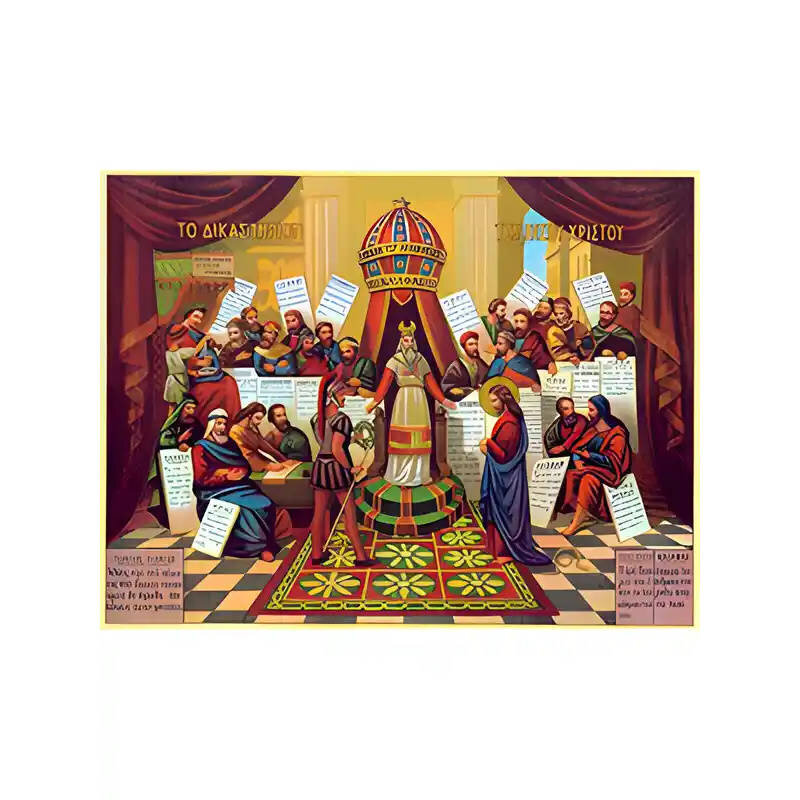 Σετ των 2 Εικόνα Ορθοδοξίας με περίγραμμα χρυσό σε ξύλο Φλαμουρίας  με  βάση Εικόνα ΧΡΙΣΤΟΥ ΔΙΚΑΣΤΗΡΙΟΝ Χειροποίητη Ελληνορθόδοξη εικόνα του Ιησού Χριστού, Κρεμαστή πλάκα βυζαντινής τέχνης, χριστιανική τέχνη Διάσταση 15x11 cm (5,9x4,3 ίντσες)  INTRAEK-337