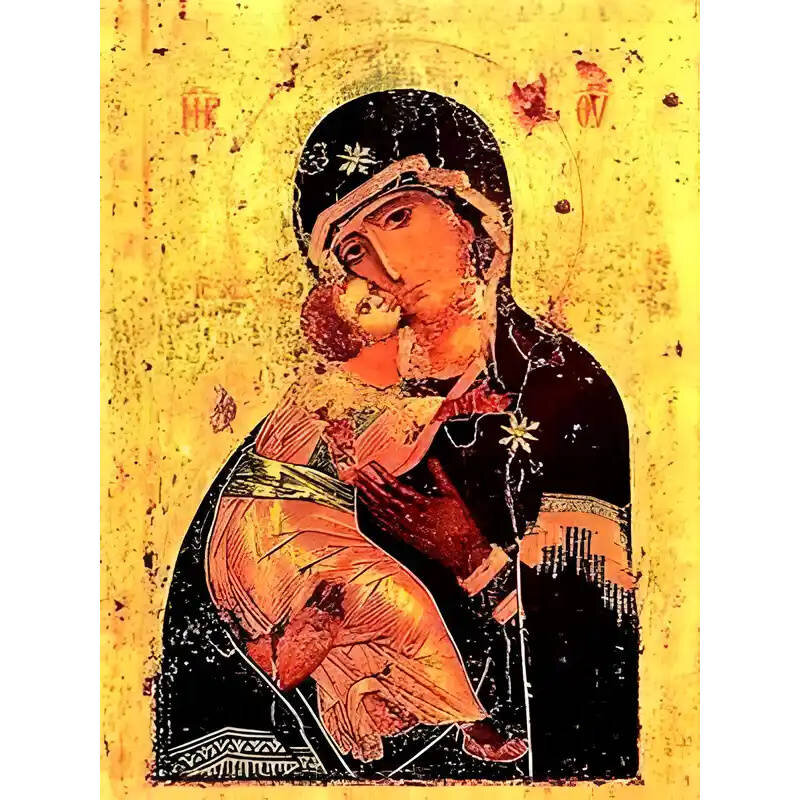 Σετ των 2 Εικόνα Ορθοδοξίας με περίγραμμα χρυσό σε ξύλο Φλαμουρίας  με  βάση Εικόνα ΠΑΝΑΓΙΑ ΜΕ ΧΡΙΣΤΟ, ΓΛΥΚΟΦΙΛΟΥΣΑ, ΒΛΑΔΙΜΙΡ Χειροποίητη Ελληνορθόδοξη εικόνα του Ιησού Χριστού, Κρεμαστή πλάκα βυζαντινής τέχνης, χριστιανική τέχνη Διάσταση 15x11 cm (5,9x4,