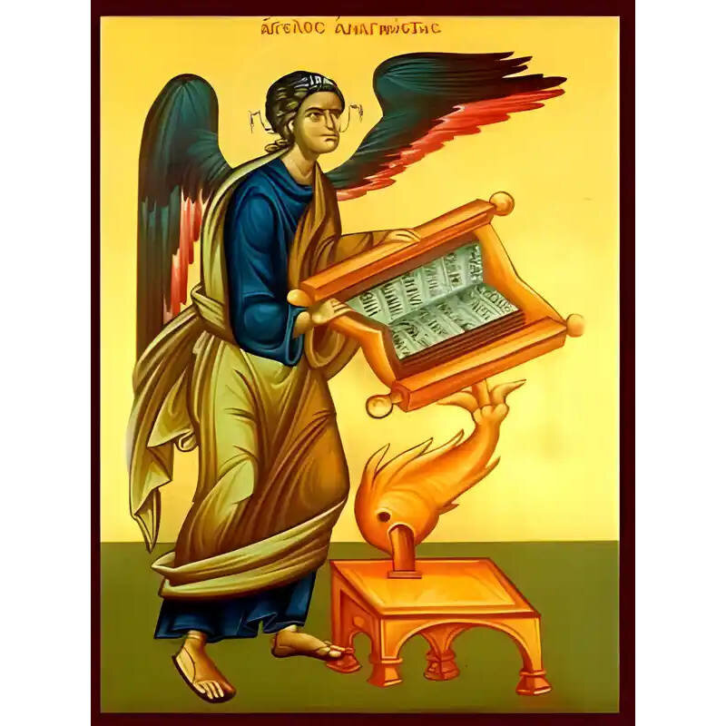 Σετ των 2 Εικόνα Ορθοδοξίας με περίγραμμα χρυσό σε ξύλο Φλαμουρίας  με  βάση Εικόνα ΑΓΓΕΛΟΣ ΑΝΑΓΝΩΣΤΗΣ, ΟΛΟΣΩΜΟΣ Χειροποίητη Ελληνορθόδοξη εικόνα του Ιησού Χριστού, Κρεμαστή πλάκα βυζαντινής τέχνης, χριστιανική τέχνη 21x15 cm (8,3x5,9 ίντσες) INTRAEK-6649