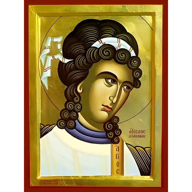 Σετ των 2 Εικόνα Ορθοδοξίας με περίγραμμα χρυσό σε ξύλο Φλαμουρίας  με  βάση Εικόνα ΑΓΓΕΛΟΣ ΔΙΑΚΟΝΟΣ, ΠΡΟΤΟΜΗ Χειροποίητη Ελληνορθόδοξη εικόνα του Ιησού Χριστού, Κρεμαστή πλάκα βυζαντινής τέχνης, χριστιανική τέχνη 21x15 cm (8,3x5,9 ίντσες) INTRAEK-6649775