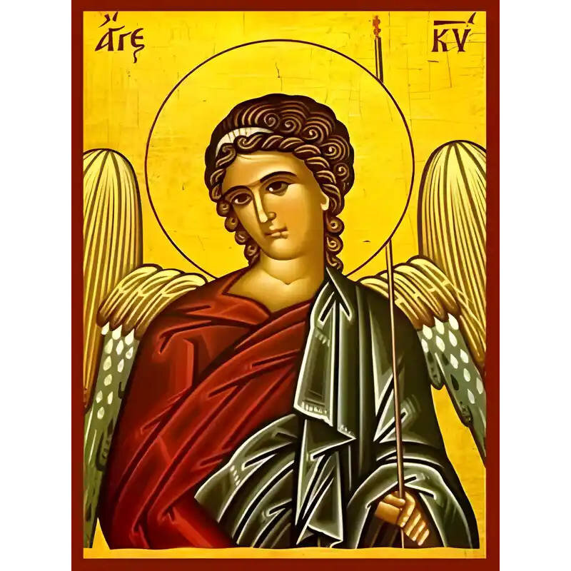 Σετ των 2 Εικόνα Ορθοδοξίας με περίγραμμα χρυσό σε ξύλο Φλαμουρίας  με  βάση Εικόνα ΑΓΓΕΛΟΣ ΚΥΡΙΟΥ Χειροποίητη Ελληνορθόδοξη εικόνα του Ιησού Χριστού, Κρεμαστή πλάκα βυζαντινής τέχνης, χριστιανική τέχνη 21x15 cm (8,3x5,9 ίντσες) INTRAEK-66497757865430