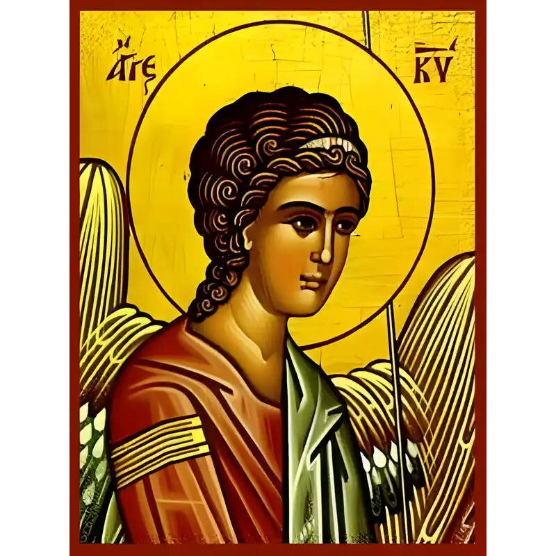 Σετ των 2 Εικόνα Ορθοδοξίας με περίγραμμα χρυσό σε ξύλο Φλαμουρίας  με  βάση Εικόνα ΑΓΓΕΛΟΣ ΚΥΡΙΟΥ, ΛΕΠΤΟΜΕΡΕΙΑ (ΑΡΙΣΤΕΡΟΣ) Χειροποίητη Ελληνορθόδοξη εικόνα του Ιησού Χριστού, Κρεμαστή πλάκα βυζαντινής τέχνης, χριστιανική τέχνη 21x15 cm (8,3x5,9 ίντσες) I