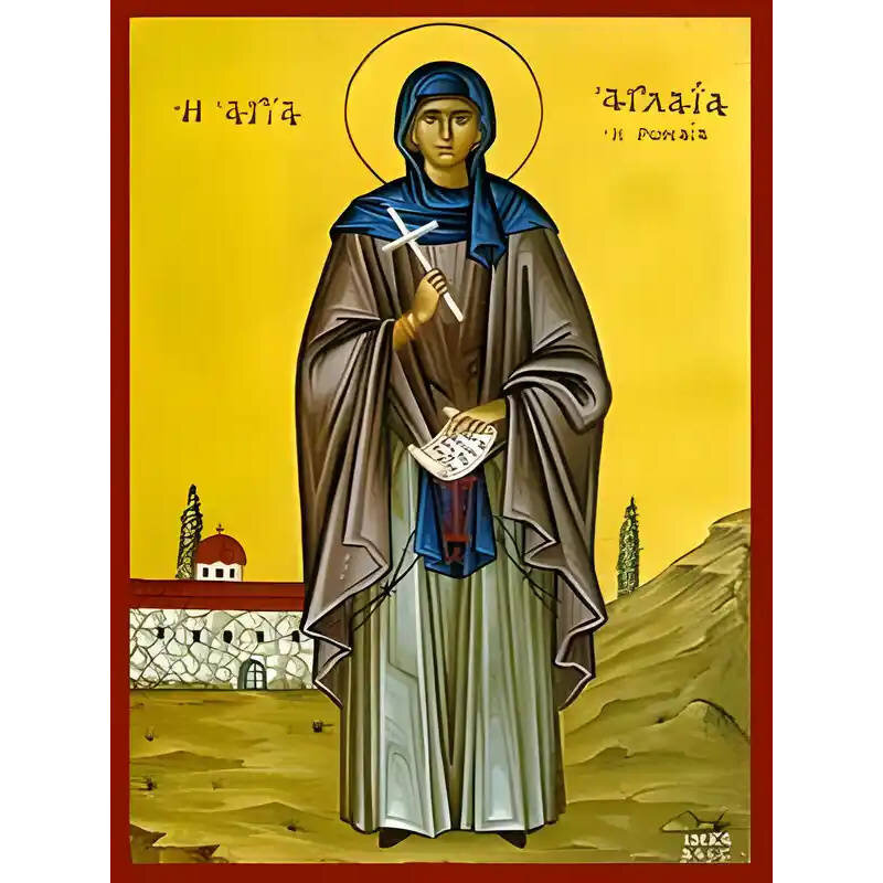 Σετ των 2 Εικόνα Ορθοδοξίας με περίγραμμα χρυσό σε ξύλο Φλαμουρίας  με  βάση Εικόνα ΑΓΙΑ ΑΓΛΑΙΑ, ΜΑΡΤΥΣ, Η ΡΩΜΑΙΑ, ΟΛΟΣΩΜΗ Χειροποίητη Ελληνορθόδοξη εικόνα του Ιησού Χριστού, Κρεμαστή πλάκα βυζαντινής τέχνης, χριστιανική τέχνη 21x15 cm (8,3x5,9 ίντσες) IN