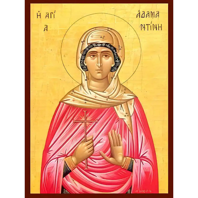 Σετ των 2 Εικόνα Ορθοδοξίας με περίγραμμα χρυσό σε ξύλο Φλαμουρίας  με  βάση Εικόνα ΑΓΙΑ ΑΔΑΜΑΝΤΙΝΗ, ΠΑΡΘΕΝΟΜΑΡΤΥΣ Χειροποίητη Ελληνορθόδοξη εικόνα του Ιησού Χριστού, Κρεμαστή πλάκα βυζαντινής τέχνης, χριστιανική τέχνη 21x15 cm (8,3x5,9 ίντσες) INTRAEK-66