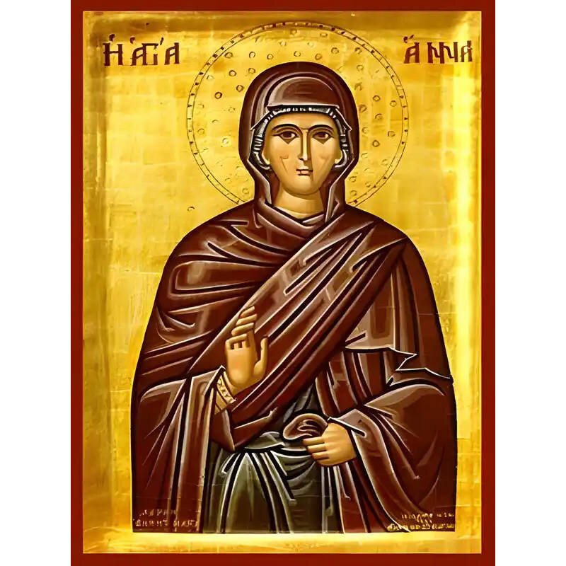 Σετ των 2 Εικόνα Ορθοδοξίας με περίγραμμα χρυσό σε ξύλο Φλαμουρίας  με  βάση Εικόνα ΑΓΙΑ ΑΝΝΑ Χειροποίητη Ελληνορθόδοξη εικόνα του Ιησού Χριστού, Κρεμαστή πλάκα βυζαντινής τέχνης, χριστιανική τέχνη 21x15 cm (8,3x5,9 ίντσες) INTRAEK-66497757865399