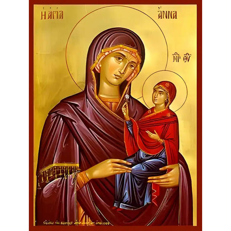 Σετ των 2 Εικόνα Ορθοδοξίας με περίγραμμα χρυσό σε ξύλο Φλαμουρίας  με  βάση Εικόνα ΑΓΙΑ ΑΝΝΑ ΜΕ ΠΑΝΑΓΙΑ Χειροποίητη Ελληνορθόδοξη εικόνα του Ιησού Χριστού, Κρεμαστή πλάκα βυζαντινής τέχνης, χριστιανική τέχνη 21x15 cm (8,3x5,9 ίντσες) INTRAEK-664977578653