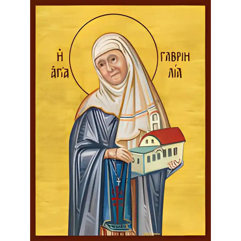 Σετ των 2 Εικόνα Ορθοδοξίας με περίγραμμα χρυσό σε ξύλο Φλαμουρίας  με  βάση Εικόνα ΑΓΙΑ ΓΑΒΡΙΗΛΙΑ ΠΑΠΑΓΙΑΝΝΗ Χειροποίητη Ελληνορθόδοξη εικόνα του Ιησού Χριστού, Κρεμαστή πλάκα βυζαντινής τέχνης, χριστιανική τέχνη 21x15 cm (8,3x5,9 ίντσες) INTRAEK-6649775