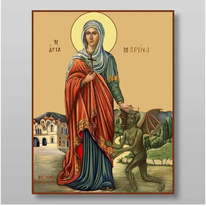 Εικόνα Ορθοδοξίας με περίγραμμα χρυσό σε ξύλο Φλαμουρίας  με  βάση Αγίας Μαρίνας Χειροποίητη Ελληνορθόδοξη , Κρεμαστή πλάκα βυζαντινής τέχνης, χριστιανική τέχνη Διάσταση 50x40 cm (19,7 x 15,8 ίντσες) INTRAEK-65432896