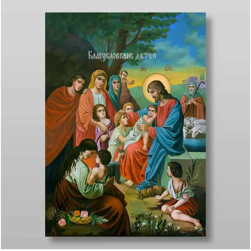 Εικόνα Ορθοδοξίας με περίγραμμα χρυσό σε ξύλο Φλαμουρίας  με  βάση Ευλογία Παίδων Χειροποίητη Ελληνορθόδοξη , Κρεμαστή πλάκα βυζαντινής τέχνης, χριστιανική τέχνη Διάσταση 50x40 cm (19,7 x 15,8 ίντσες) INTRAEK-65432889