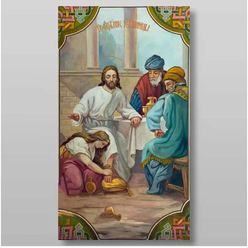 Εικόνα Ορθοδοξίας με περίγραμμα χρυσό σε ξύλο Φλαμουρίας  με  βάση Συγχώρεση αμαρτωλού Χειροποίητη Ελληνορθόδοξη , Κρεμαστή πλάκα βυζαντινής τέχνης, χριστιανική τέχνη Διάσταση 50x40 cm (19,7 x 15,8 ίντσες) INTRAEK-65432878