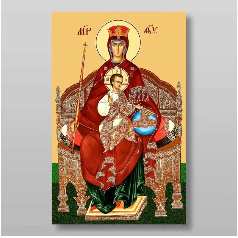 Εικόνα Ορθοδοξίας με περίγραμμα χρυσό σε ξύλο Φλαμουρίας  με  βάση Εικόνα της Θεοτόκου της βασιλεύουσας Χειροποίητη Ελληνορθόδοξη , Κρεμαστή πλάκα βυζαντινής τέχνης, χριστιανική τέχνη Διάσταση 50x40 cm (19,7 x 15,8 ίντσες) INTRAEK-65432845