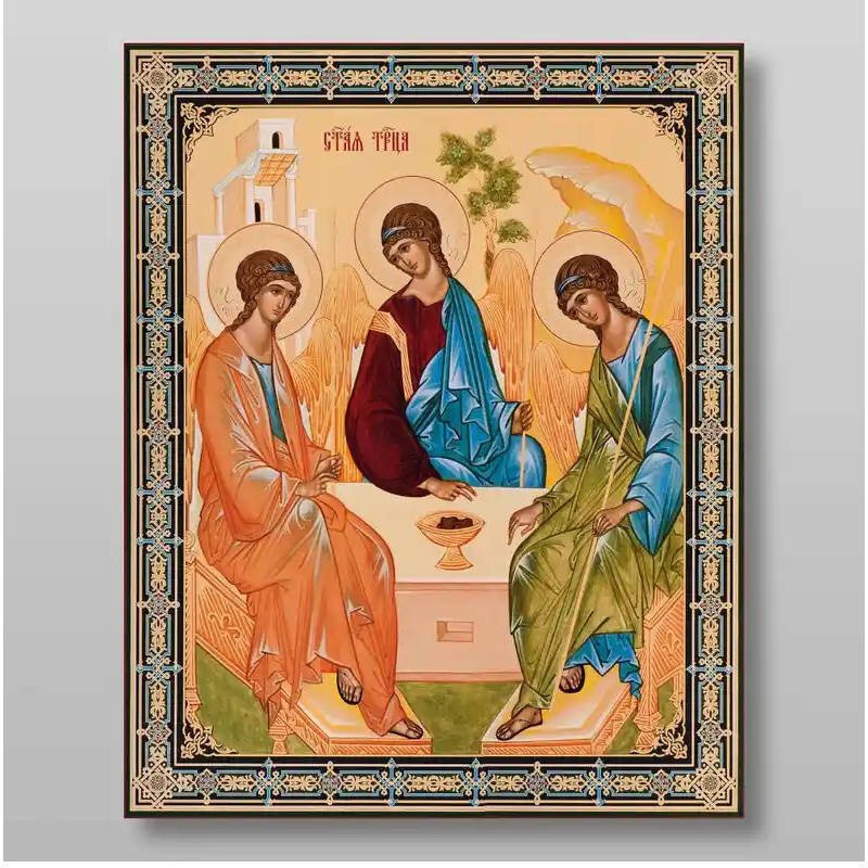 Εικόνα Ορθοδοξίας με περίγραμμα χρυσό σε ξύλο Φλαμουρίας  με  βάση Η Αγία Τριάδα Χειροποίητη Ελληνορθόδοξη , Κρεμαστή πλάκα βυζαντινής τέχνης, χριστιανική τέχνη Διάσταση 50x40 cm (19,7 x 15,8 ίντσες) INTRAEK-65432805