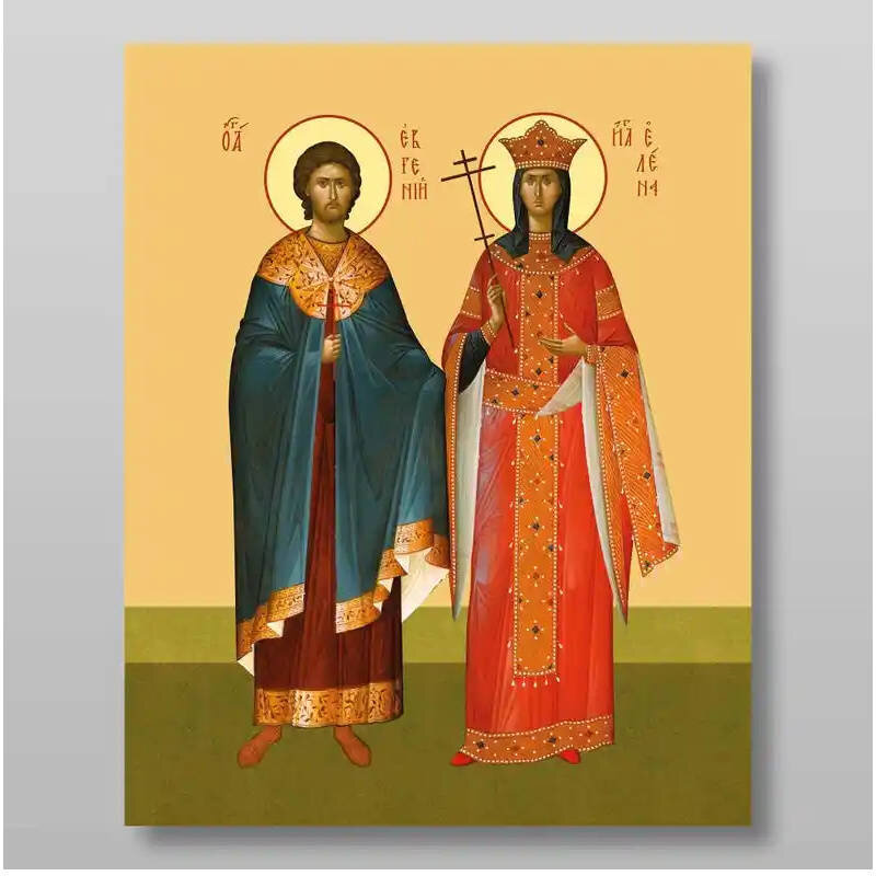 Εικόνα Ορθοδοξίας με περίγραμμα χρυσό σε ξύλο Φλαμουρίας  με  βάση Ευγένιος και Έλενα μάρτυρες, Χειροποίητη Ελληνορθόδοξη , Κρεμαστή πλάκα βυζαντινής τέχνης, χριστιανική τέχνη Διάσταση 50x40 cm (19,7 x 15,8 ίντσες) INTRAEK-65432753