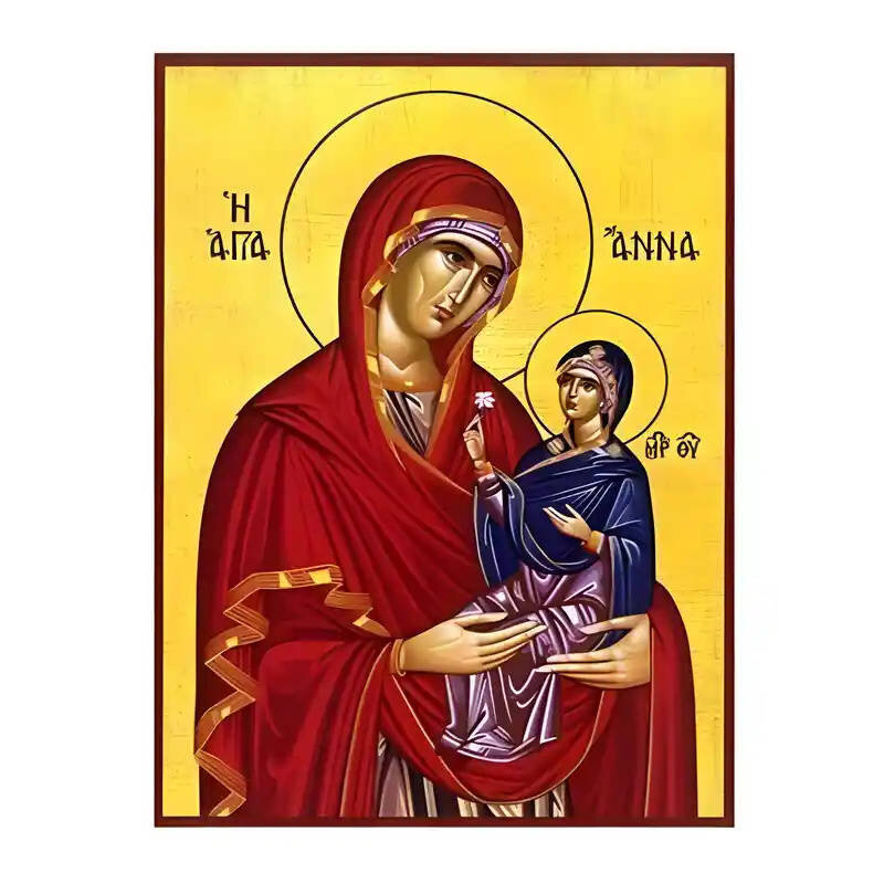 Σετ των 2 Εικόνα Ορθοδοξίας με περίγραμμα χρυσό σε ξύλο Φλαμουρίας  με  βάση Εικόνα Αγία Άννα με Παναγία Χειροποίητη Ελληνορθόδοξη , Κρεμαστή πλάκα βυζαντινής τέχνης, χριστιανική τέχνη Διάσταση 10x7 cm (3,9 x 2,8 ίντσες) INTRAEK-671364