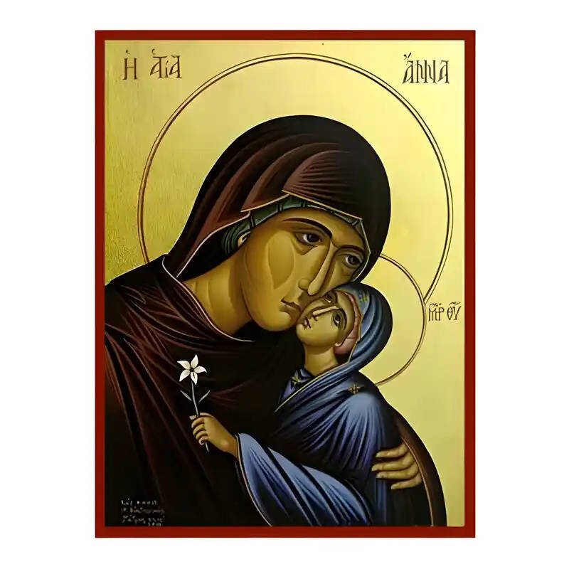Σετ των 2 Εικόνα Ορθοδοξίας με περίγραμμα χρυσό σε ξύλο Φλαμουρίας  με  βάση Εικόνα Αγία Άννα με Παναγία Χειροποίητη Ελληνορθόδοξη , Κρεμαστή πλάκα βυζαντινής τέχνης, χριστιανική τέχνη Διάσταση 10x7 cm (3,9 x 2,8 ίντσες) INTRAEK-671363