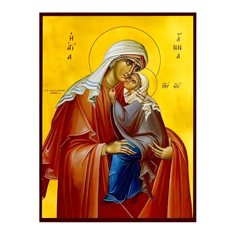 Σετ των 2 Εικόνα Ορθοδοξίας με περίγραμμα χρυσό σε ξύλο Φλαμουρίας  με  βάση Εικόνα Αγία Άννα με Παναγία Χειροποίητη Ελληνορθόδοξη , Κρεμαστή πλάκα βυζαντινής τέχνης, χριστιανική τέχνη Διάσταση 10x7 cm (3,9 x 2,8 ίντσες) INTRAEK-671362